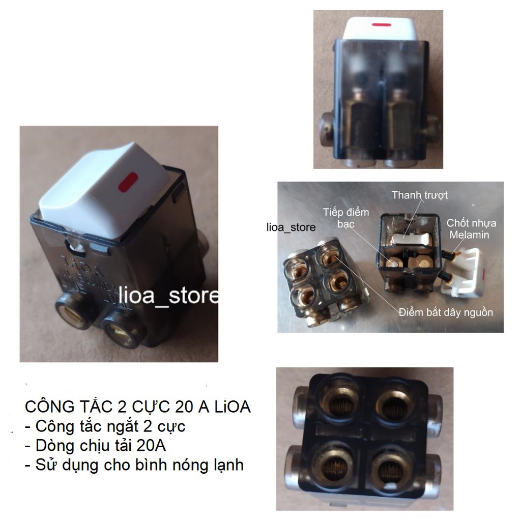 HẠT CÔNG TẮC VUÔNG  2 CỰC 20A LiOA ( HẠT NÓNG LẠNH)