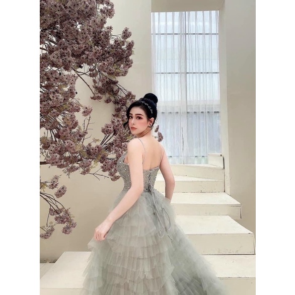 ĐẦM MAXI TẦNG 2 DÂY ĐÍNH CƯỜM FULL SIZE S/M/L /XL