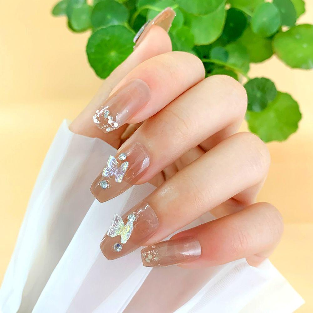 MIHAN1 Móng Tay Giả Dạng Nhấn Màu Hồng / Tím / Hồng Xinh Xắn Có Thể Tá