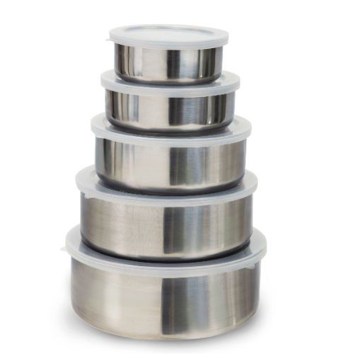 Hộp đựng thức ăn, Bộ thố 5 cái inox đựng thức ăn có nắp đậy tiện dụng