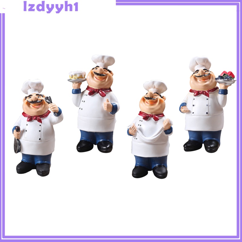 JoyDIY  4Pcs Resin Kitchen Chef Statue Figurine Decor Home Table Centerpiece