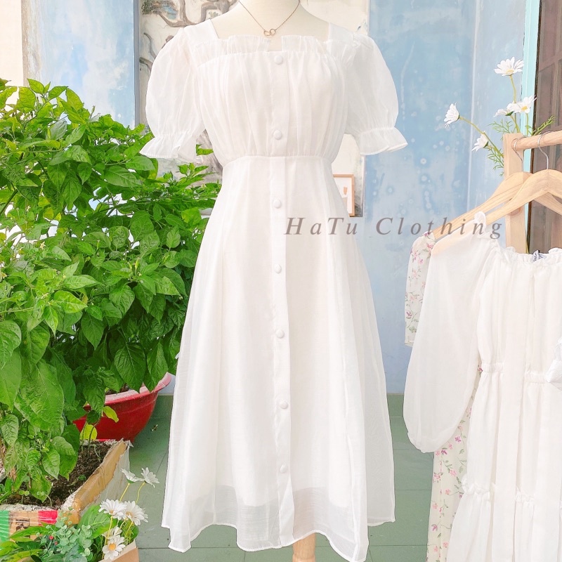 Rina Dress - Đầm trắng basic cổ vuông dáng xoè siêu dễ mặc