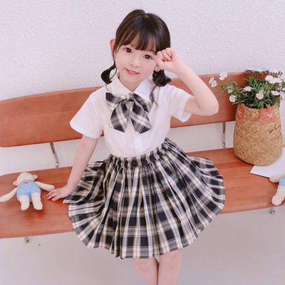 Set Áo Sơ Mi Ngắn Tay + Chân Váy Xếp Li Thời Trang Dễ Thương Cho Bé