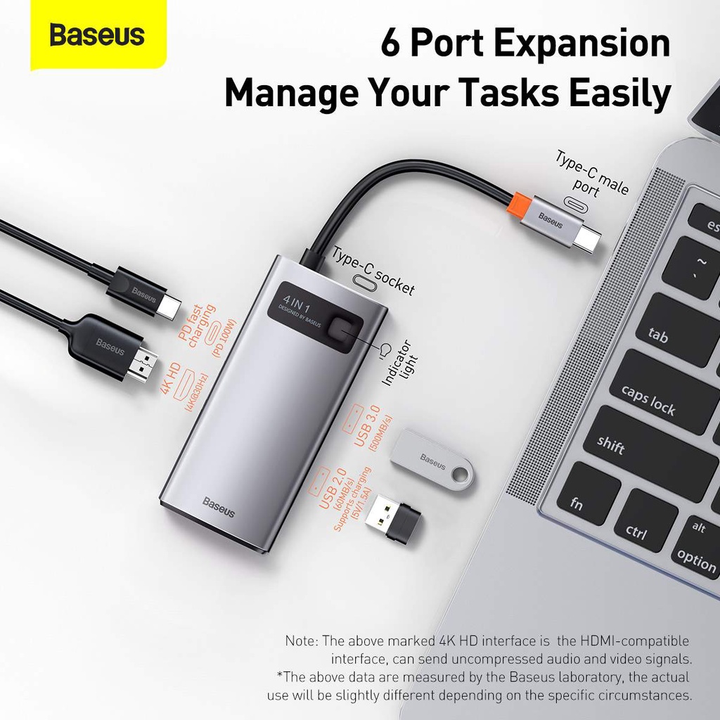 Bộ USB Hub type C Baseus Gleam 5 in 1 mở rộng USB 3.0, HDMI 4K cho laptop, và điện thoại | BigBuy360 - bigbuy360.vn