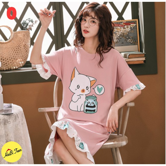 Bộ sư tập đầm ngủ/ váy ngủ dễ thương, chất thun cotton