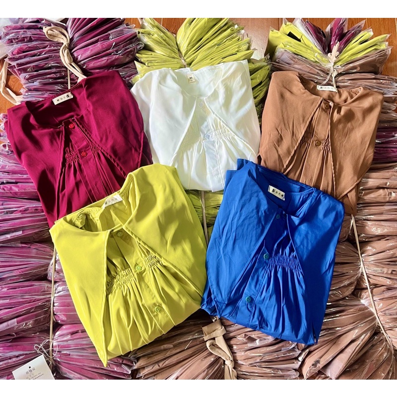 Áo Sơ-mi nữ babydoll cổ bèo nhọn tay lỡ chất liệu thô mềm đủ màu