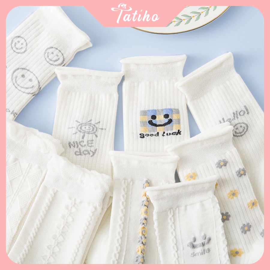 Vớ Tất Cotton Cổ Cao Nữ Đẹp Họa Tiết Dễ Thương Phong Cách Nhật Bản Dễ Thương - Tatiho - Mã TV025