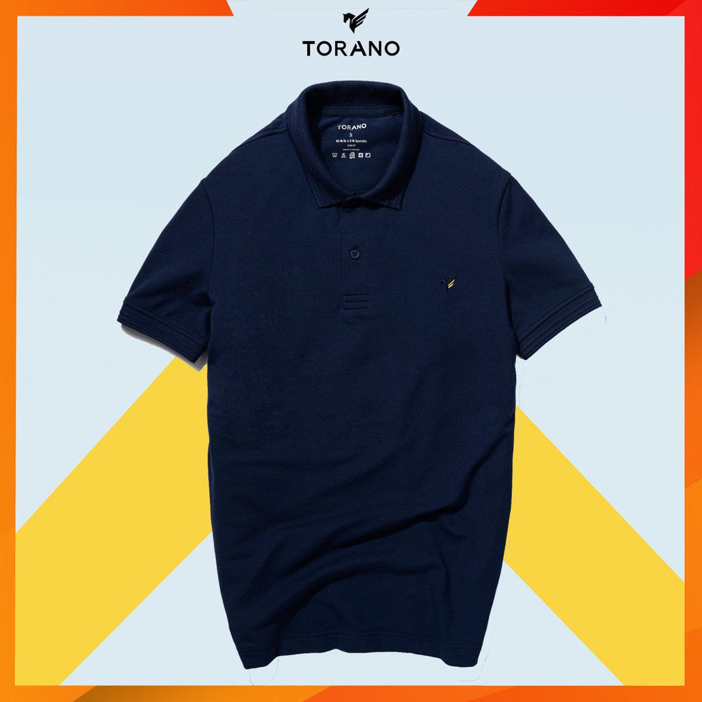 Áo polo nam TORANO cổ bẻ tay ngắn trơn xanh navy, bo gân thêu logo dáng áo ôm TP30172