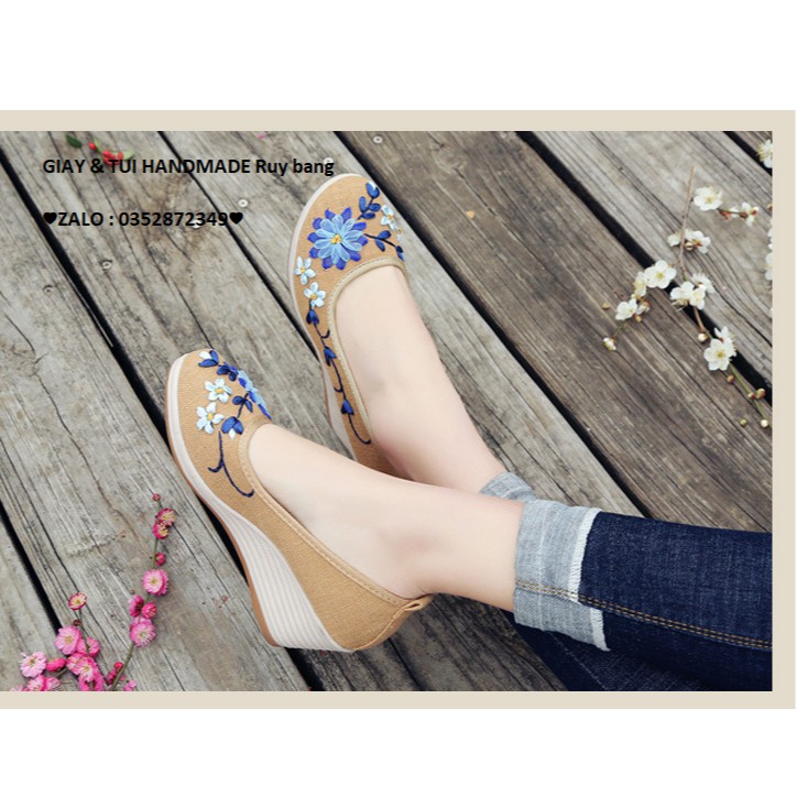 giày vải đế cao thủ công handmade(cf sữa)