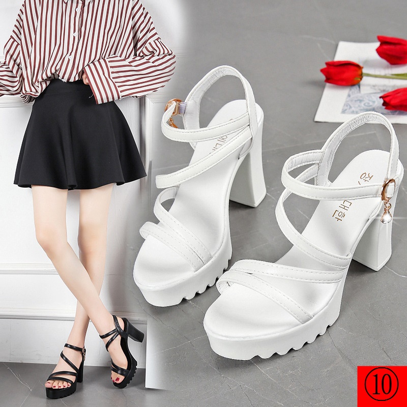 Sandal Cao Gót Đế Xuồng Dày Dặn Đính Đá Phong Cách Thời Trang Hàn Quốc Mới 2021