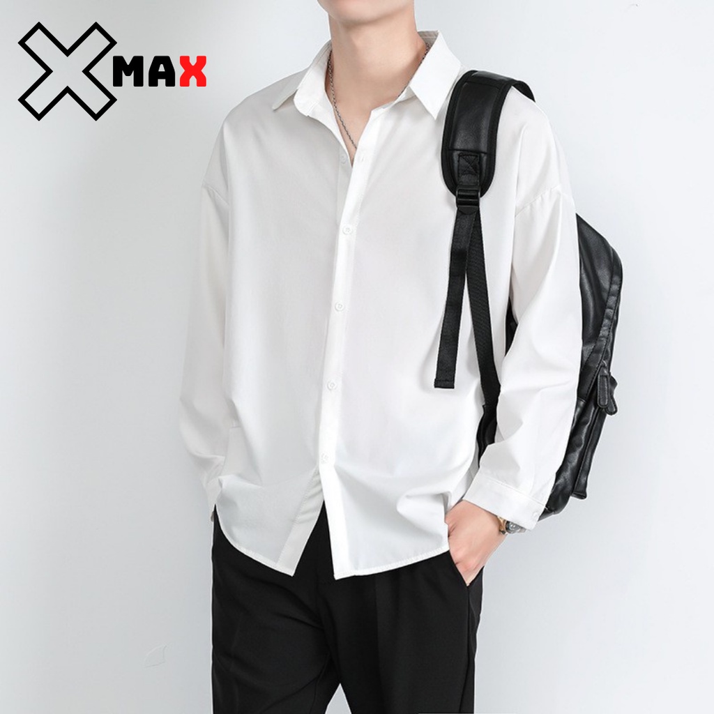 Áo sơ mi nam nữ dài tay unisex công sở form rộng basic trơn kiểu Hàn Quốc vải lụa mềm mại MAXSTORE B027