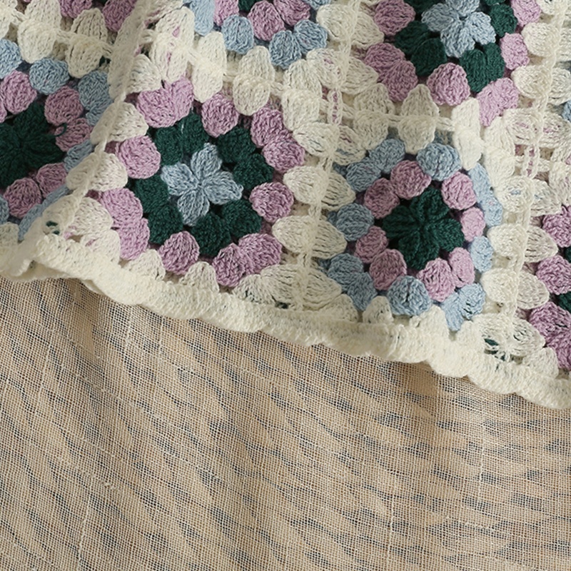 Brroa Áo Croptop Dệt Kim Không Tay Khoét Rỗng Họa Tiết Hoa Màu Sắc Tương Phản Phong Cách Boho Cho Nữ Sw