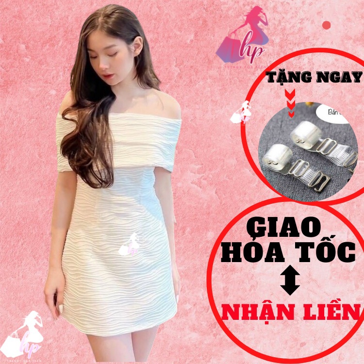 Váy trễ vai nữ ôm body khoe dáng màu trắng, đầm tiểu thư dự tiệc dáng xòe kiểu hàn quốc sang chảnh mã VD253