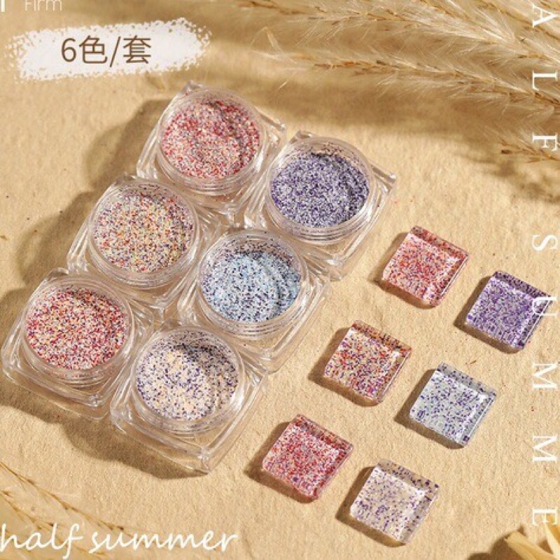 Nhũ dạ nail, nhũ cát kẻ dạ phong cách hàn quốc set 6 hũ- Cheap nail