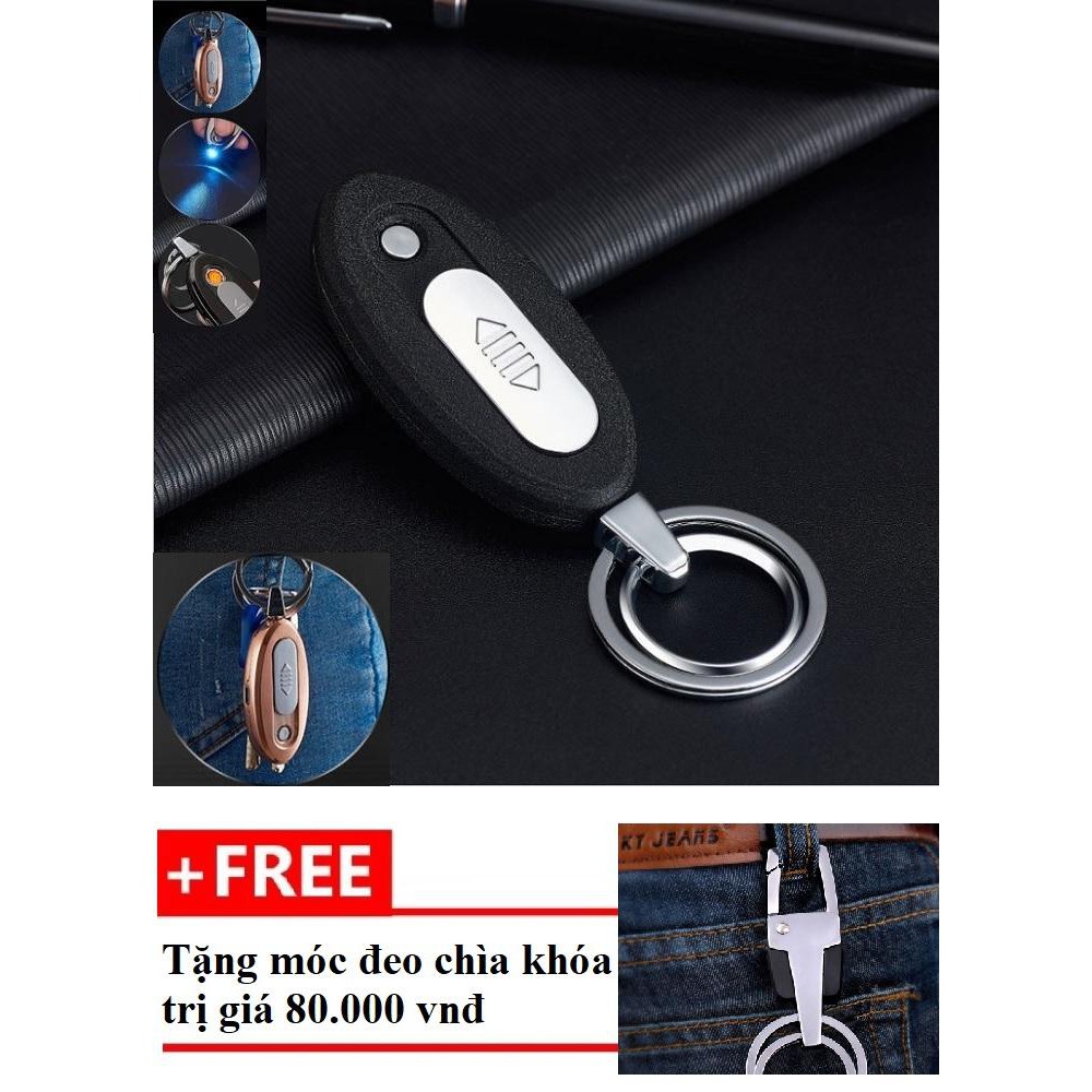 Bật điện tử sạc USB kiêm móc chìa khóa tặng móc đeo chìa khóa shopaha247 màu đen