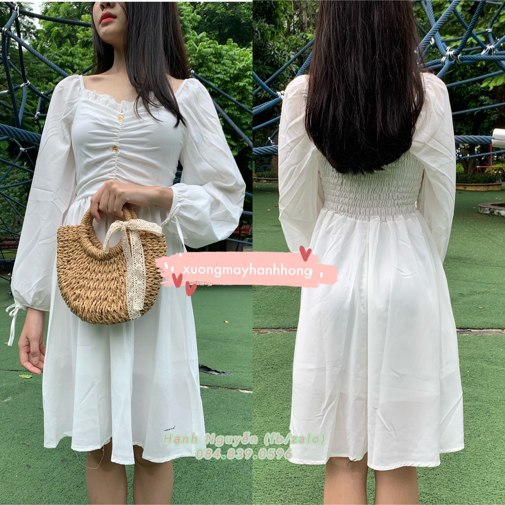 Váy Trắng dự tiệc Tiểu Thư - Váy Dài Tay Mùa Thu - Xưởng May Hạnh Hồng | BigBuy360 - bigbuy360.vn