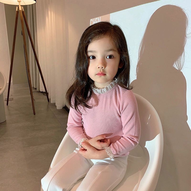 Váy Bé Gái Áo Sơ Mi Tay Dài Dệt Kim Phối Ren Phong Cách Hàn Quốc Thời Trang Xinh Xắn Cho Bé Gái Quần Áo Trẻ Em