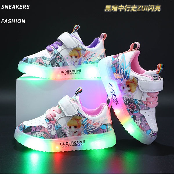 SUGE Giày Thể Thao Đế Mềm Chống Trượt Thoáng Khí Có Đèn LED Dạ Quang Thời Trang Cho Bé Gái