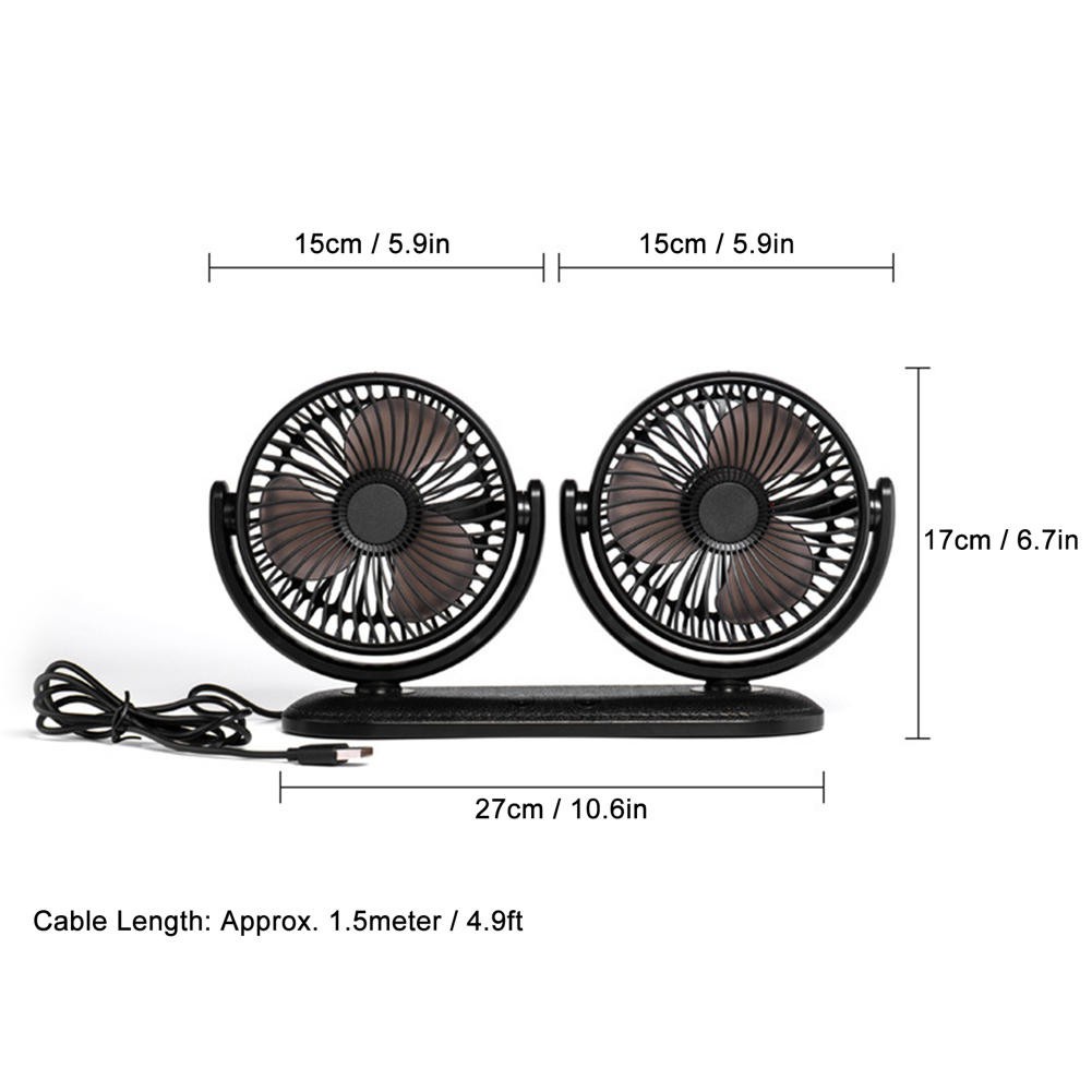[Apill] Car Auto Fan 360 Degree Adjustable 3‑Level Air Cooling Dual Head Silent USB Cooler DC201