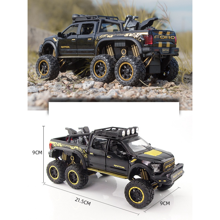 Mô hình xe ô tô địa hình FORD RAPTOR Beast Raptor Offroad 6 bánh tỷ lệ 1:28 thân hợp kim có đèn âm thanh cót chạy đà