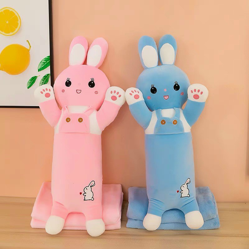 Bộ chăn gối văn phòng hình thỏ, gấu bông hình thở kèm chăn 2in1 70cm