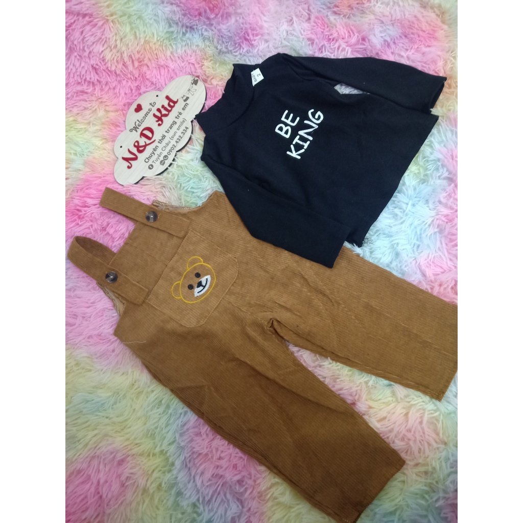 Set Yếm Cho Bé Trai & Gái - Quần Áo Yếm Cho Bé Chất Nhung Tăm - Áo Cotton Zip Hàn Siêu Cute - N&D Kid