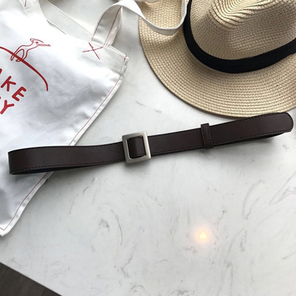 Fashion Women Faux Leather Thin No Hole Decorative Buckle Belt Jeans Waistband