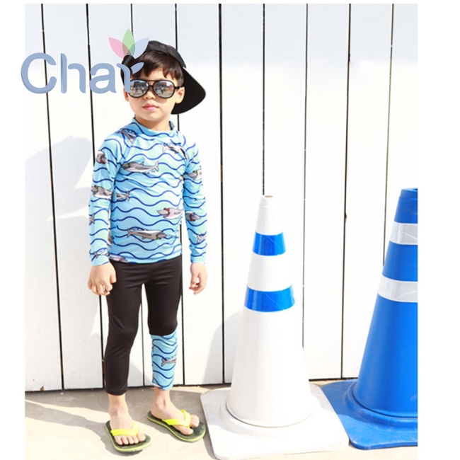 Bộ áo thun tay dài + quần dài đồ bơi cho bé trai | BigBuy360 - bigbuy360.vn