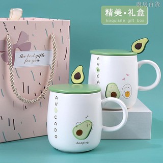 Cốc Uống Nước Bằng Sứ Có Nắp Và Muỗng Họa Tiết Dễ Thương Phong Cách Hàn Quốc