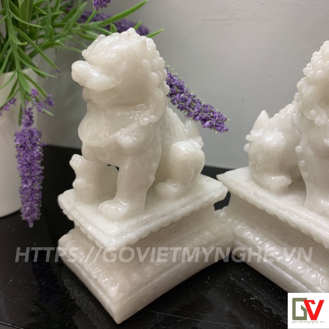 Cặp 2 tượng kỳ lân trang trí phong thủy - Cao 12cm - Màu trắng đá non nước | BigBuy360 - bigbuy360.vn