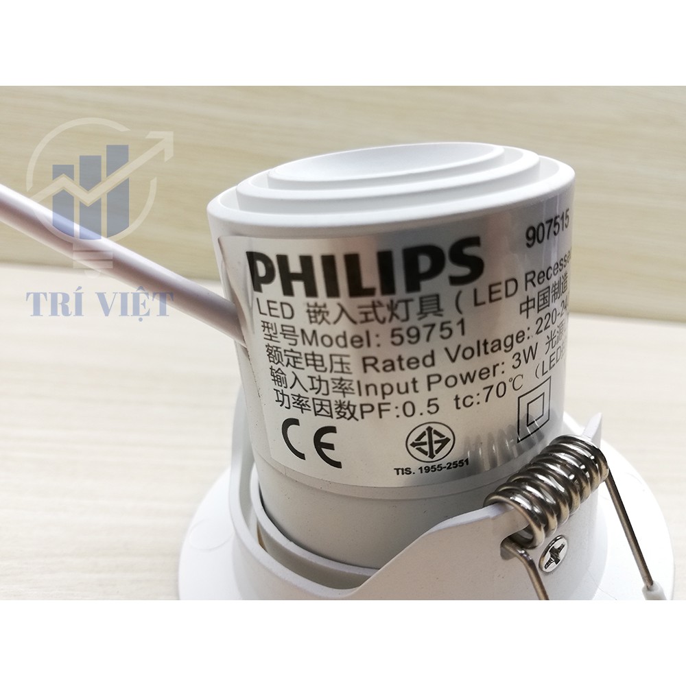 Đèn led âm trần Philips 3W Kyanite - 4000K màu vàng nắng, Đèn chiếu điểm, đèn soi tranh, đèn cho quầy ba