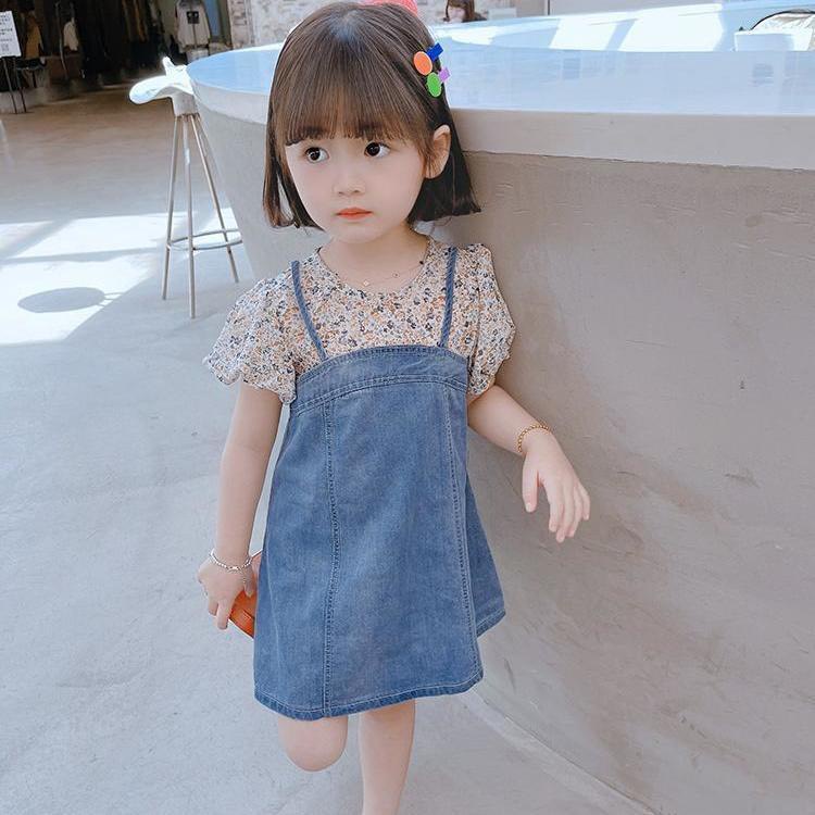 [SALE] Váy Bé Gái Denim KIMCHIBABY Hoạ Tiết Hoa Nhí Điệu Đà Đi Chơi, Đầm Cho Bé Mặc Hè CKV02