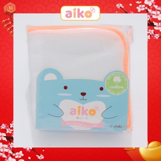 Khăn xô cho bé Aiko vải xô sữa cao cấp mềm mịn cho da bé sơ sinh (1 hộp 10 chiếc 27x25 cm) KX27