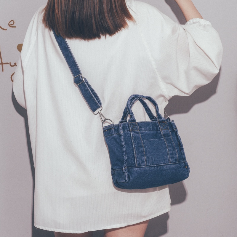 Túi xách đeo vai bằng vải bạt denim phong cách Hàn Quốc thời kiểu dáng trang cho nữ