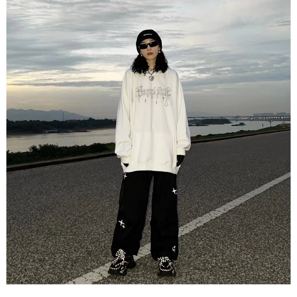 ZHELIHANGFEI Áo Hoodie Họa Tiết Hình Thánh Giá Theo Phong Cách Preppy