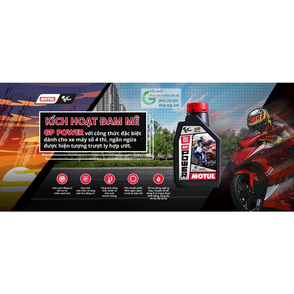 Dầu nhớt Motul GP Power 4T 10W-40 cho xe số phổ thông, xe côn tay