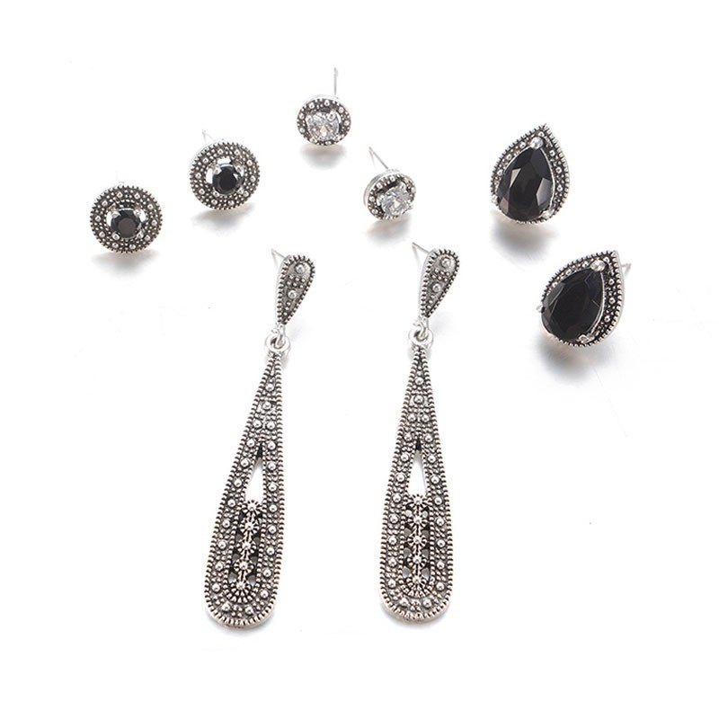 Bộ 4 đôi khuyên tai mạ bạc đính đa phong cách bohemian thời trang cho nữ