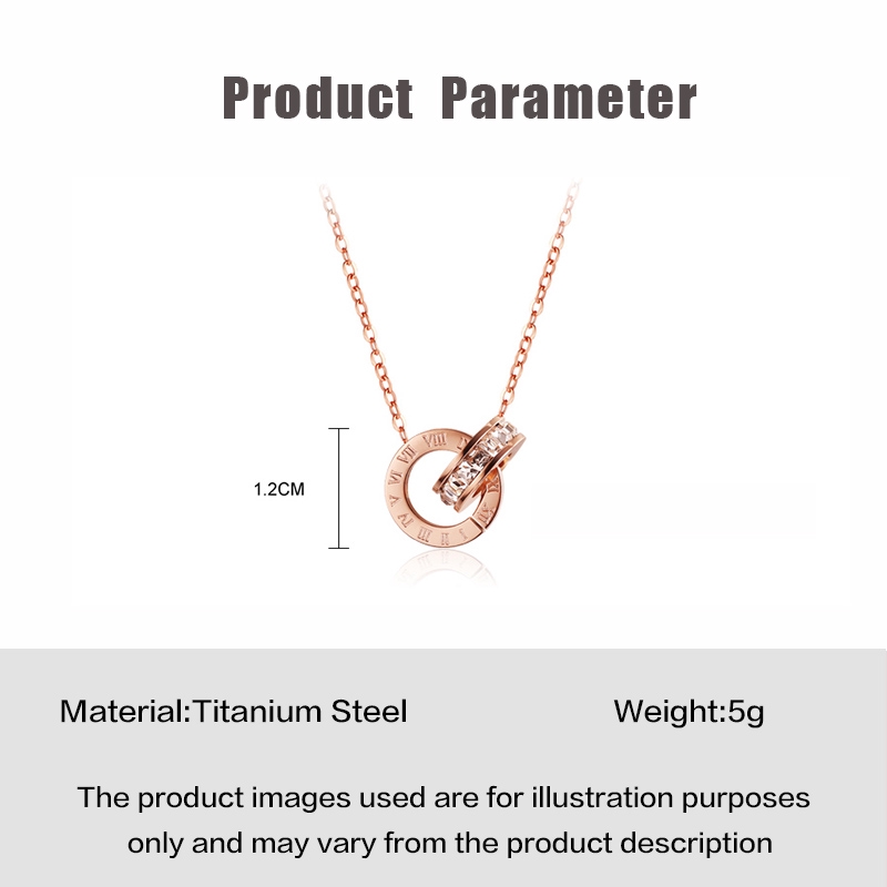 Rome Digital Double Ring Diamond Necklace Titanium Steel 18K Rose Gold Couple Jewelry