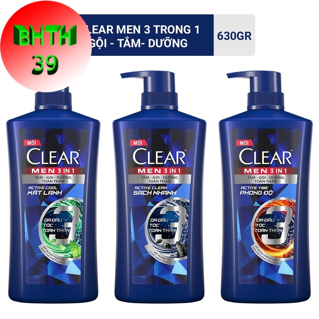 Dầu tắm gội CLEAR Men 3 Trong 1 chai 630g