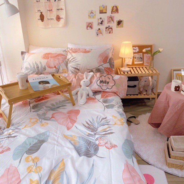 Bộ chăn ga gối Cotton Poly hoạ tiết hoa bằng lăng màu hồng MÂY BEDDING đủ kích thước nệm