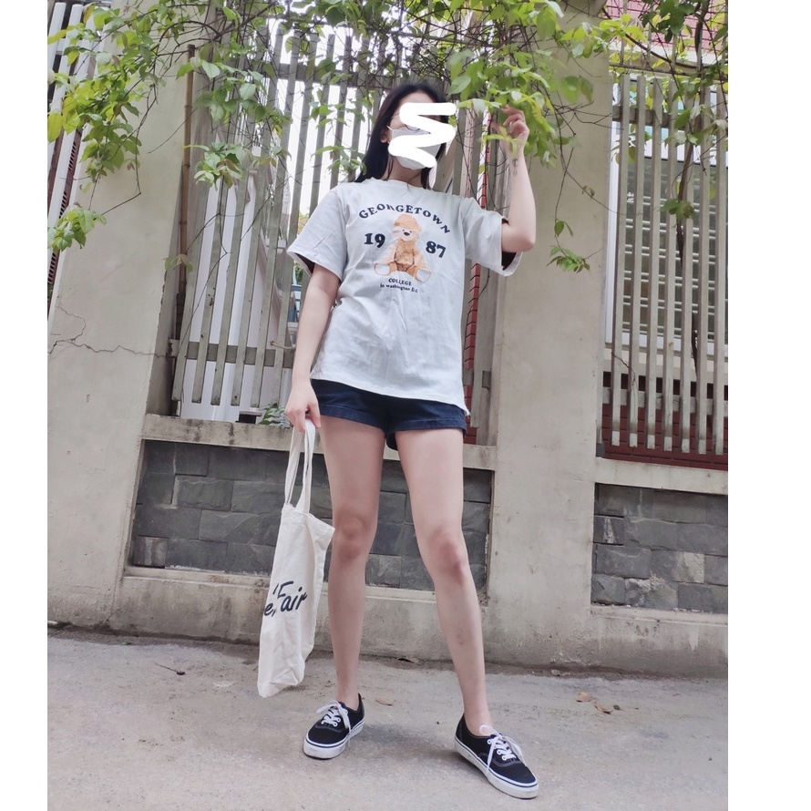 Áo phông unisex tay lửng in Gấu 1987 đẹp hàng chuẩn Quảng Châu 3158 cao cấp thời trang nam nữ giá rẻ