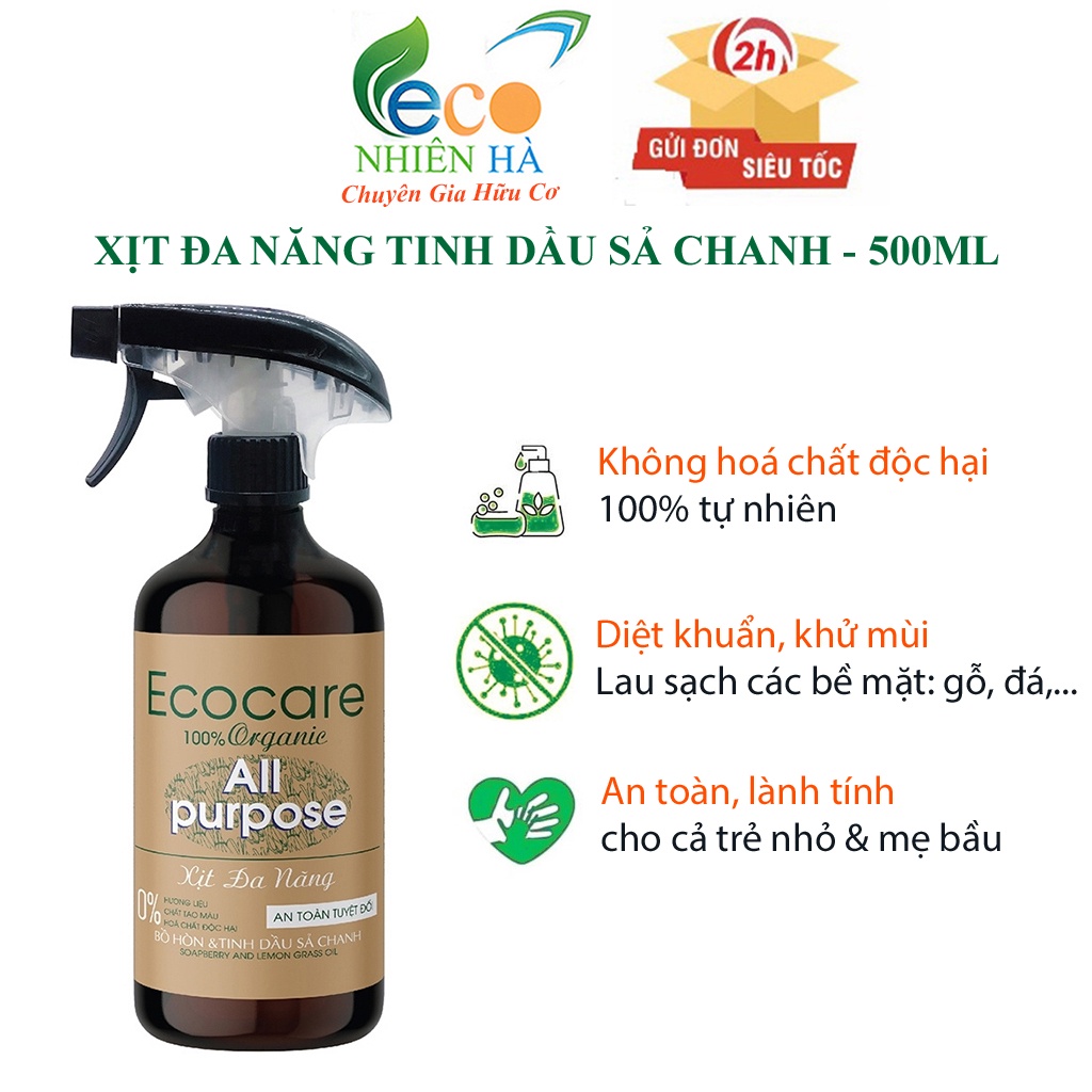 Nước lau kính ECOCARE 500ml tinh dầu sả chanh, xịt đa năng, lau bàn ăn, lau bếp, khử mùi