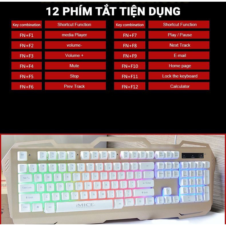 BÀN PHÍM CHUYÊN GAME GIẢ CƠ IMICE AK-400 - LED 7 MÀU ĐẸP MẮT