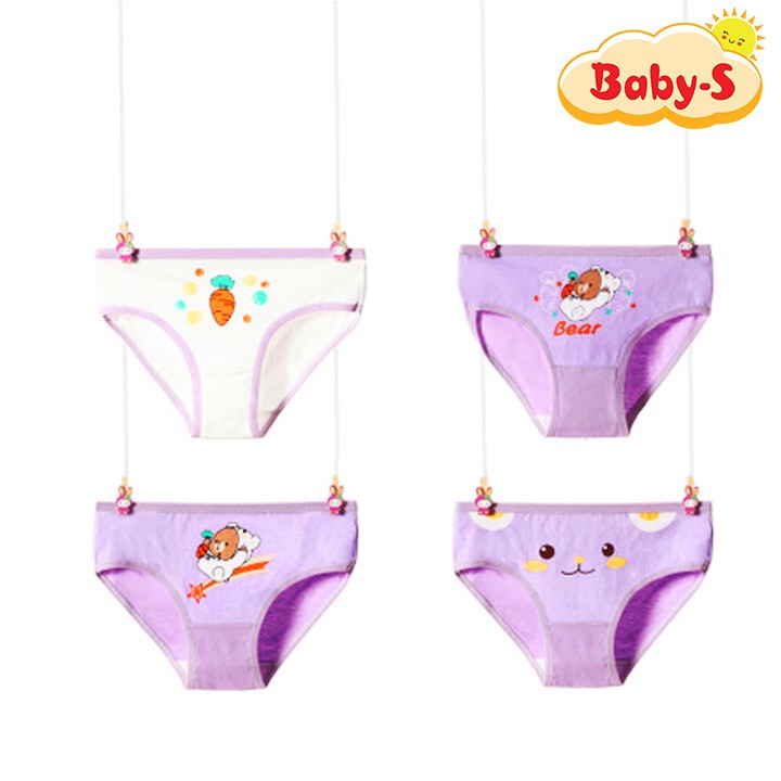 Quần lót cho bé, Quần chip cotton cho bé gái 2-12 tuổi chất cotton mềm thoáng khí họa tiết hình gấu Baby-S – SC019