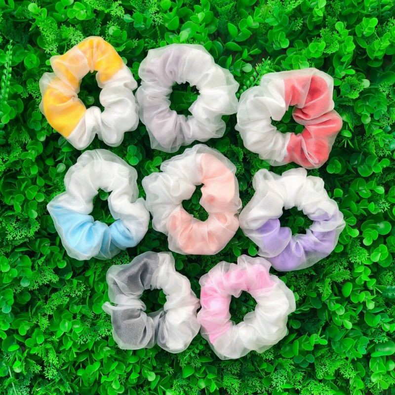 Dây Tóc Scrunchies Hai Lớp Phối Màu