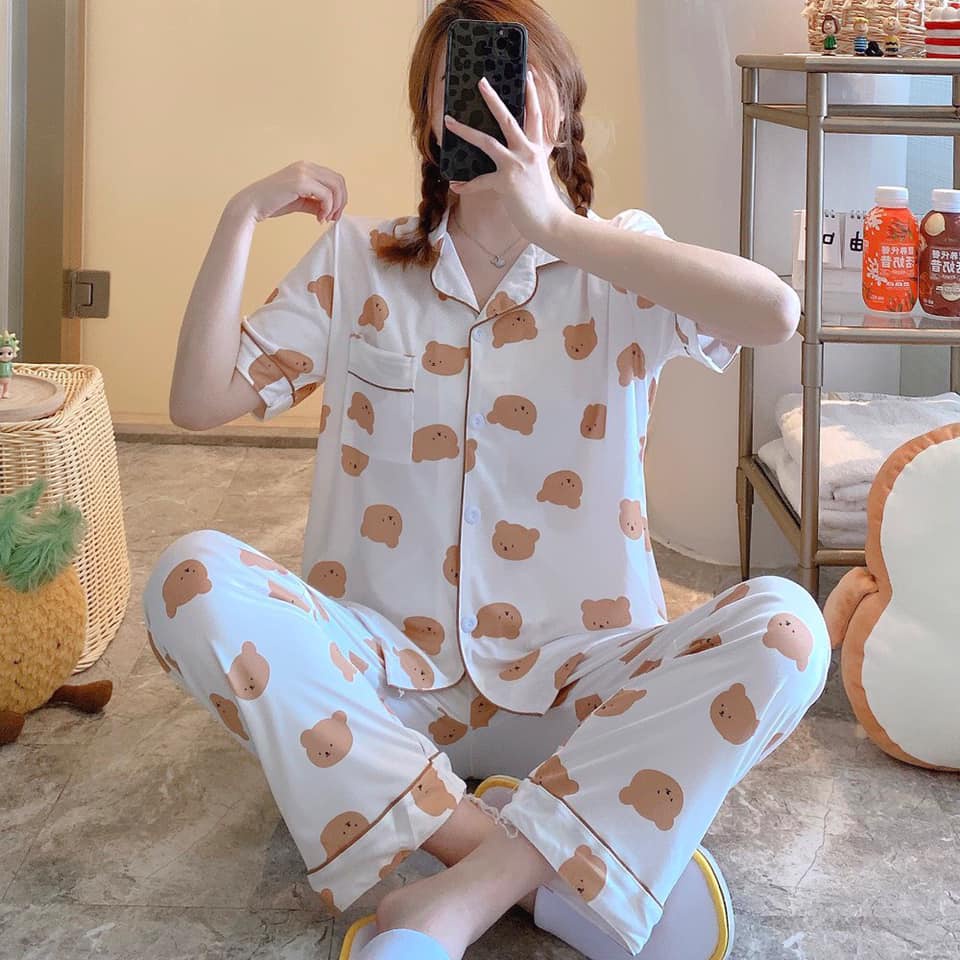 Bộ Đồ Ngủ Pijama Mặc Nhà - Bộ Quần Áo Ngủ Nữ Quần Dài Áo Cộc Hot Trend Cho Các Nàng