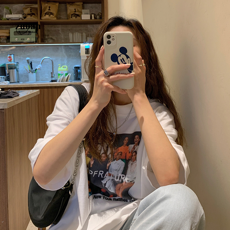 SUXI Áo thun lửng tay ngắn in họa tiết hình ảnh cổ điển dành cho bạn nữ