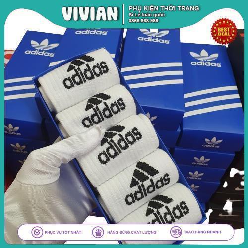 Vớ ADIDAS cổ cao [ Hộp 5 đôi ] Tất dệt kim cao cổ, Cotton dày dặn, kháng khuẩn, thấm hút mồ hôi