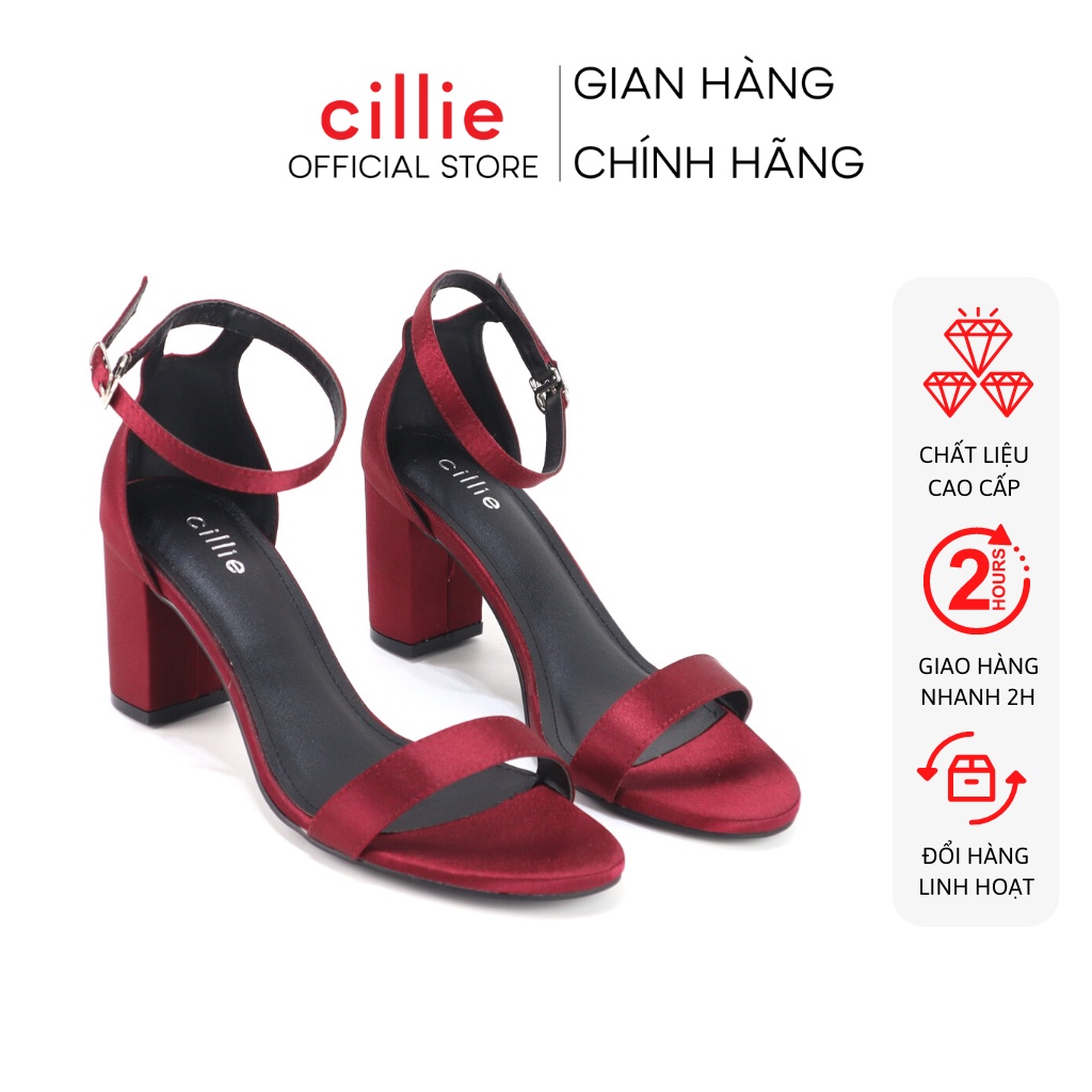 Giày sandal cao gót satin nữ bọc hậu quai ngang thanh lịch sang trọng gót cao 7cm đi tiệc dạo phố Cillie 1007