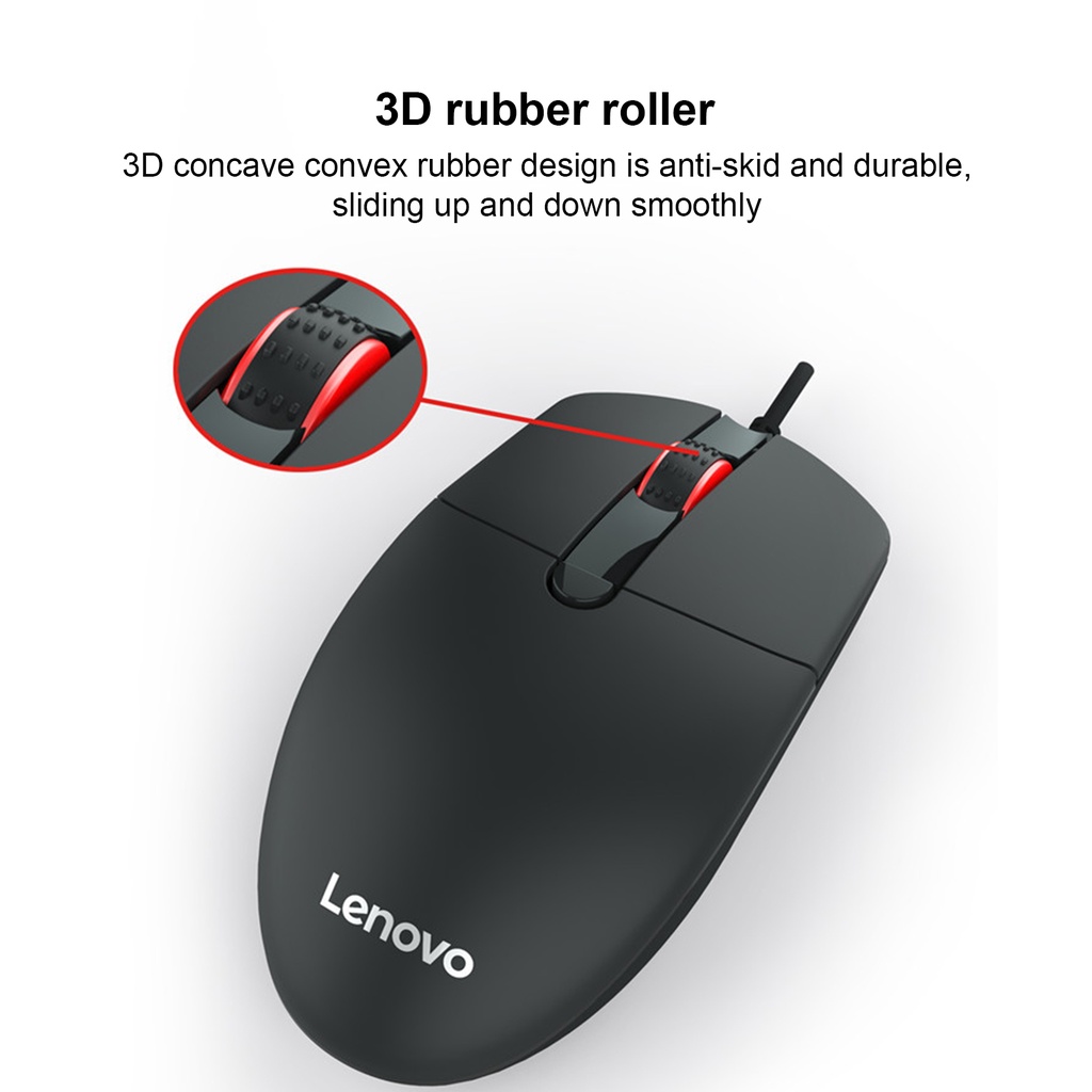Chuột có dây Lenovo M103 1000DPI màu đen độ nhạy cao cắm vào là hoạt động cổng cắm USB thích hợp cả hai tay